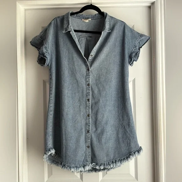 Umgee Blue Denim Button-Down Dress - Picture 1 of 6